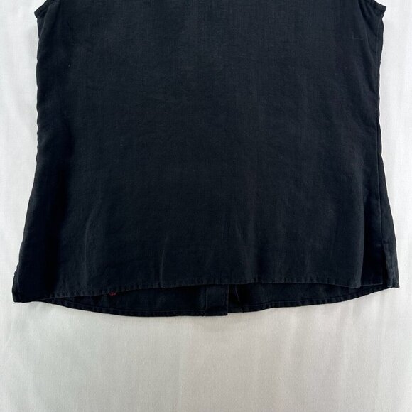 Style & Co Linen Blouse Womens 10 Button Up Sleeveless Embroidered Flowers Black - Picture 6 of 10